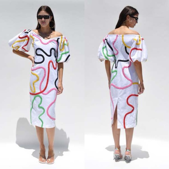 Mara Hoffman Cadiz Namari Embroidered Linen Midi Dress Size 4 - Picture 14 of 16